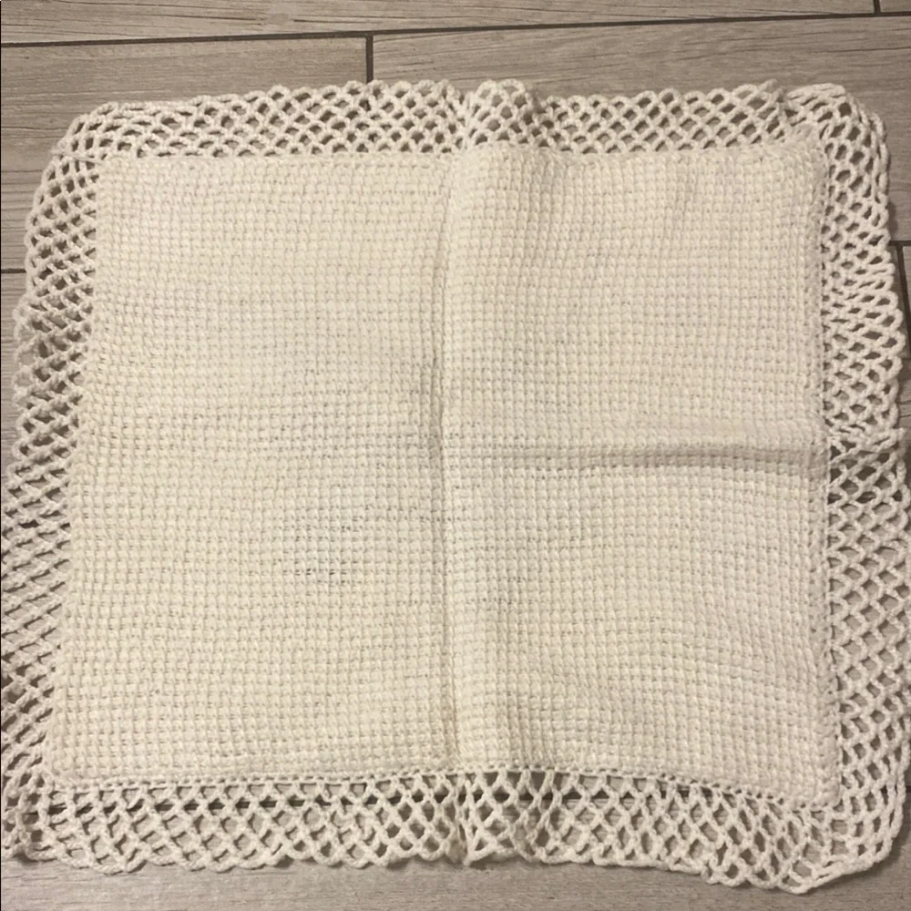 Handmade Cross-Stitch Doily with Purple Flowers Cottagecore Prairie
